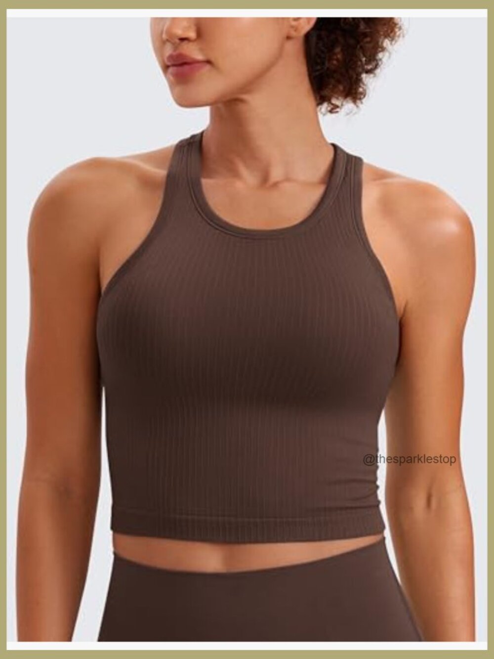 Seamless Ribbed High Neck Crop Tank Top Sports Bra Racerback Padded - Picture 2 of 4